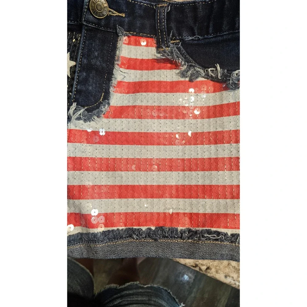 Americana Justice Girls Size 16 Flag Sequin Denim Shorts Patriotic 4th of July